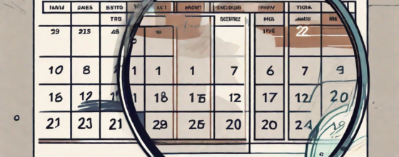 A magnifying glass hovering over a digital calendar on a computer screen